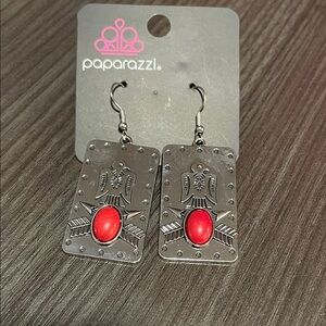 Paparazzi Silver Earrings with Red Stone